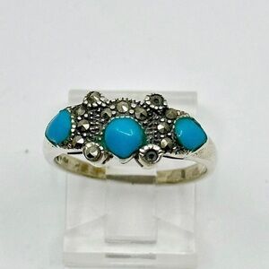 Sterling silver turquoise & marcasite ring